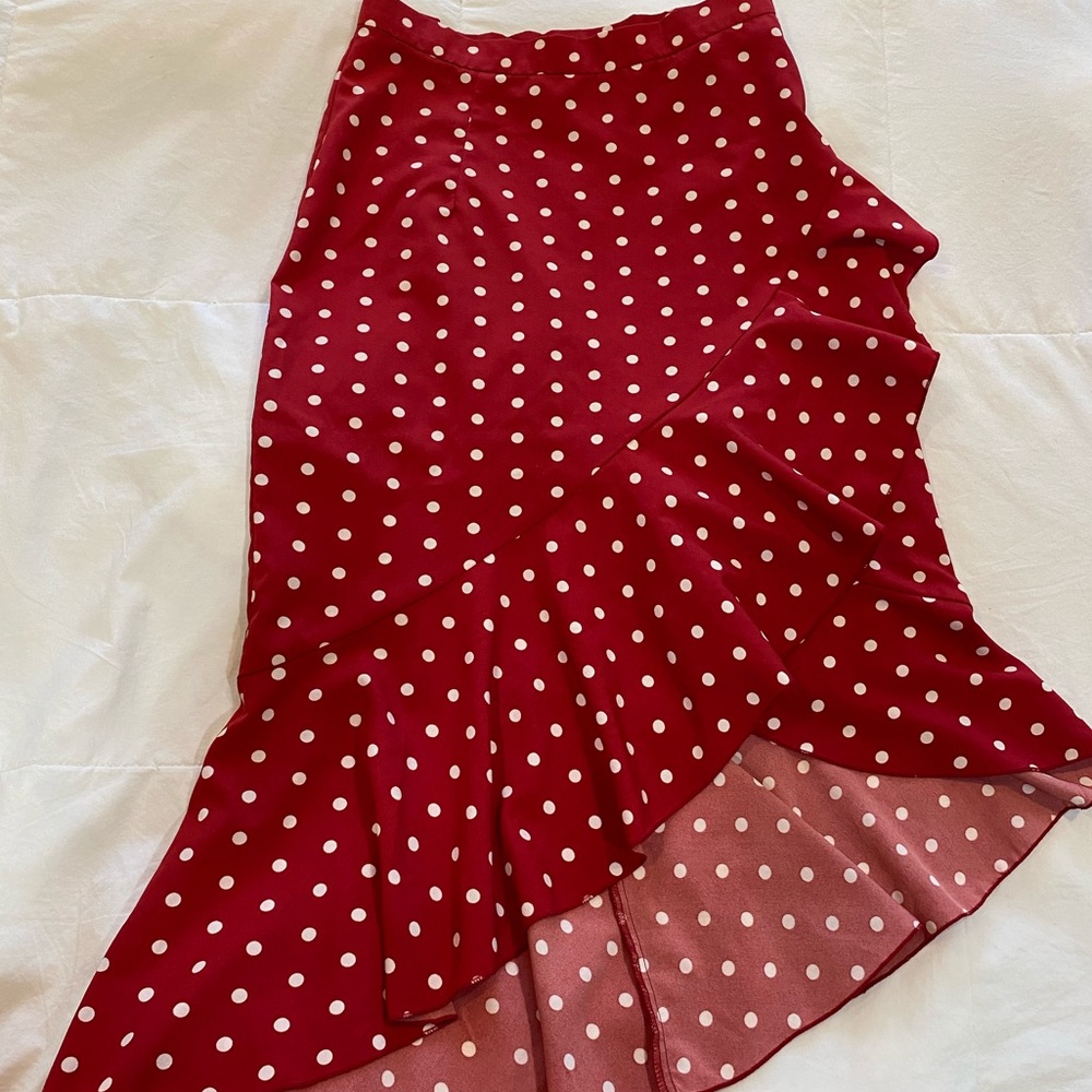 Nasty Gal Red & White Polka Dot Asymmetrical Skirt